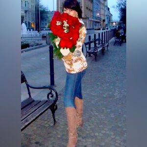 Just Cavalli cream off shoulder shawl collar tunic top baroque print 46 10/12